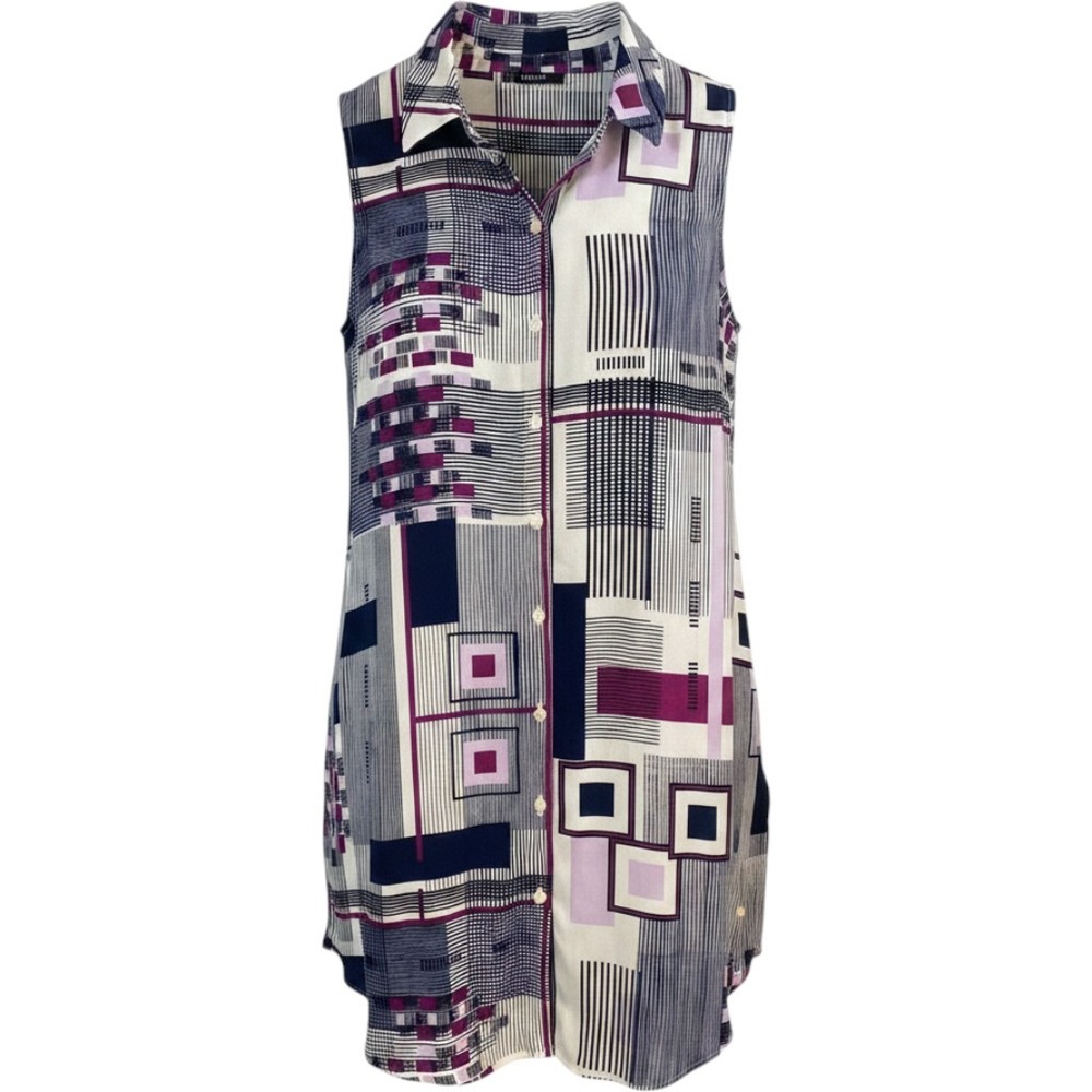 Alfani Sleeveless Tunic Shirt Womens Large Artsy Mod Office Geopmetric